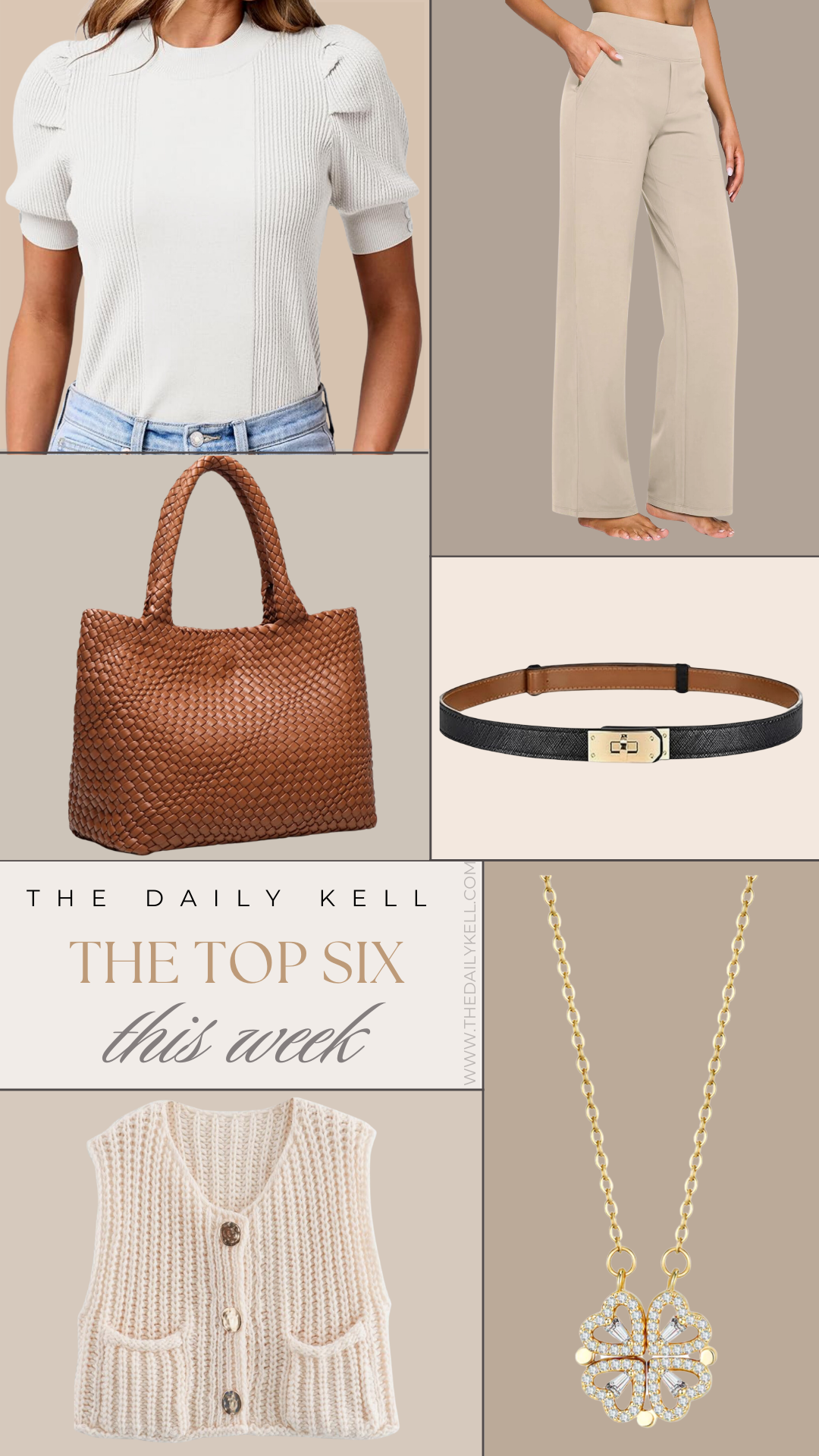 weekly best sellers, trendy sweater vest, trouser pants G4Free, hermes belt, clover necklace